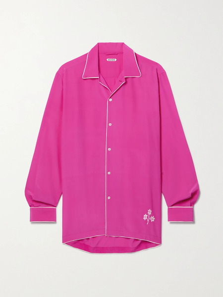  Bode   Shadow Jasmine Piped Embroidered Silk Blouse   Fuchsia 