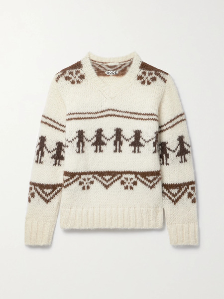  Bode   Talo Alpaca Blend Jacquard Sweater   Cream 