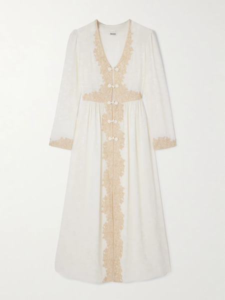  Bode   Trousseau Lace Trimmed Silk Jacquard Maxi Dress   Cream 