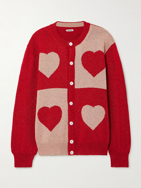  Bode   Two Tone Lamé Cardigan   Red 