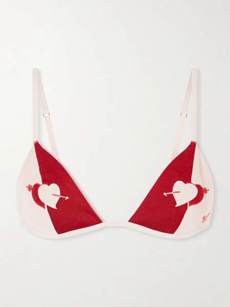  Bode   Wonderland Two Tone Jacquard Knit Soft Cup Triangle Bra   Red 