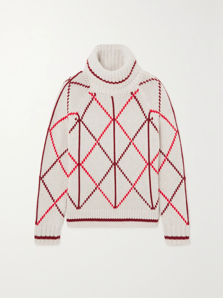  Bogner   Solange Intarsia Cashmere Turtleneck Sweater   White 