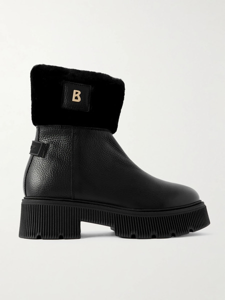  Bogner   Turin 6 Shearling Trimmed Textured Leather Ankle Boots   Black 