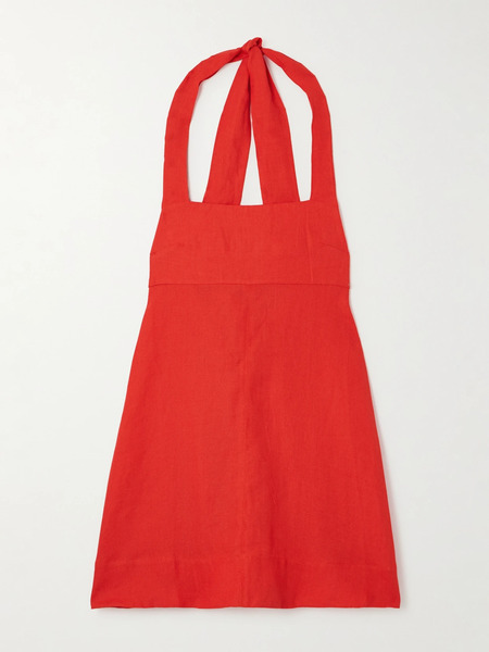  Bondi Born   Delphi Organic Linen Halterneck Mini Dress   Red 