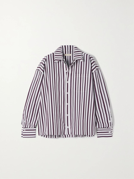  Bouguessa   Alba Oversized Striped Cotton Poplin Shirt   White 