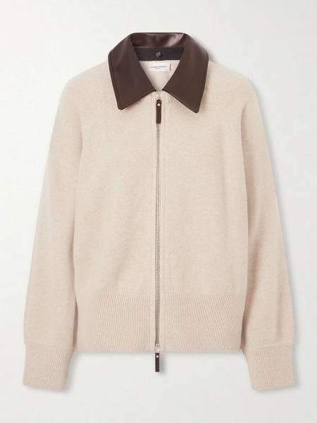  Brandon Maxwell   Conrad Leather Trimmed Recycled Cashmere Jacket   Beige 