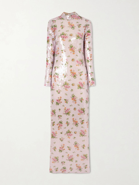  Brandon Maxwell   Floral Print Sequined Crepe Gown   Blush 