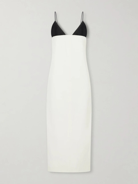  Brandon Maxwell   Leather Trimmed Wool And Silk Blend Maxi Dress   White 