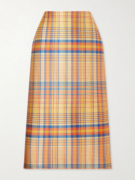  Brandon Maxwell   Mercer Checked Wool And Silk Blend Mikado Midi Skirt   Orange 