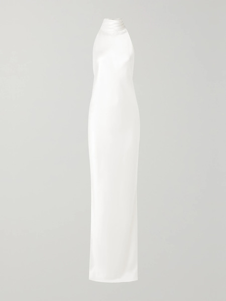  Brandon Maxwell   Open Back Silk Charmeuse Halterneck Gown   Ivory 