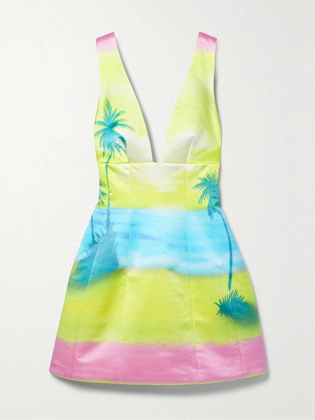  Brandon Maxwell   Printed Silk Satin Mini Dress   Yellow 