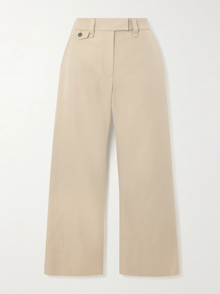  Brunello Cucinelli   Bead Embellished Cropped Cotton And Linen Blend Twill Straight Leg Pants   Beige 