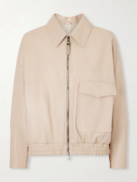  Brunello Cucinelli   Bead Embellished Leather Jacket   Beige 
