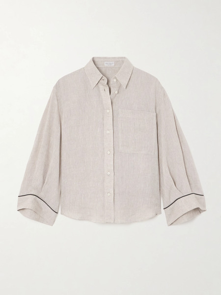  Brunello Cucinelli   Bead Embellished Linen Shirt   Cream 
