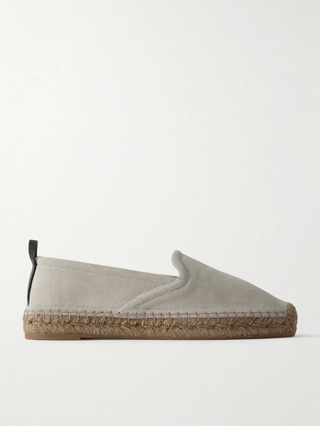  Brunello Cucinelli   Bead Embellished Suede Espadrilles   Light Gray 