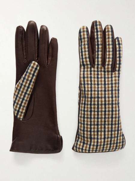  Brunello Cucinelli   Checked Wool And Leather Gloves   Brown 