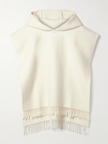  Brunello Cucinelli   Hooded Fringed Wool And Cashmere Blend Felt Poncho   Ivory 