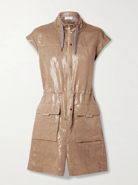  Brunello Cucinelli   Metallic Linen Twill Playsuit   Brown 