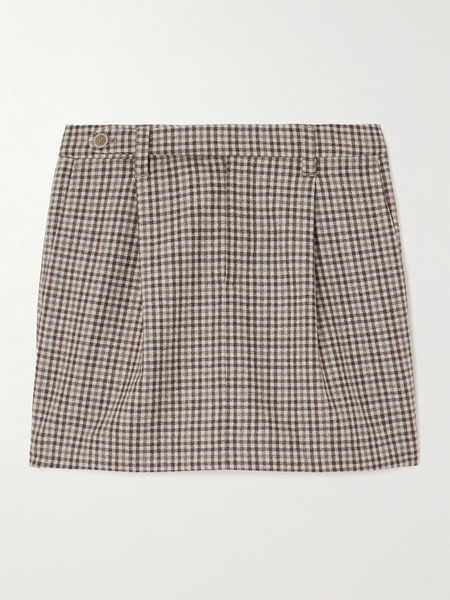  Brunello Cucinelli   Pleated Checked Wool Mini Skirt   Beige 