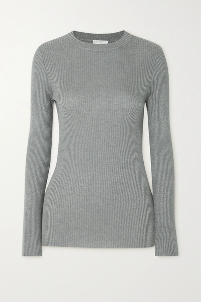  Brunello Cucinelli   Ribbed Metallic Cashmere Blend Sweater   Gray 