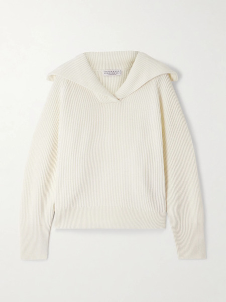  Brunello Cucinelli   Ribbed Wool, Cashmere And Silk Blend Sweater   Off White 