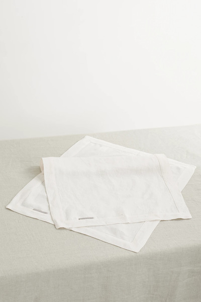  Brunello Cucinelli   Set Of Two Bead Embellished Linen Placemats   Cream 