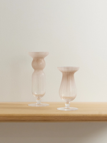  Brunello Cucinelli   Set Of Two Murano Glass Candle Sticks   Beige 