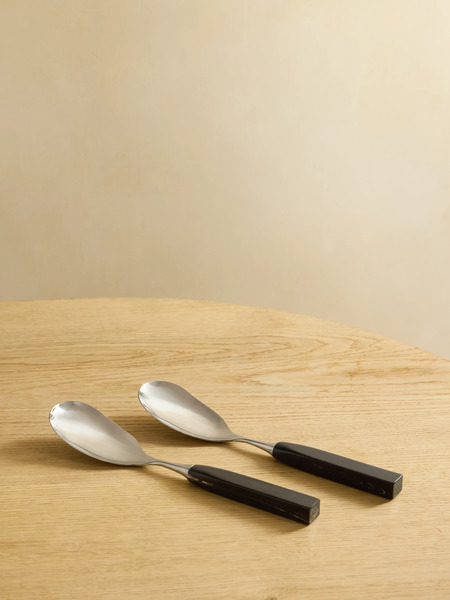  Brunello Cucinelli   Set Of Two Silver And Horn Serving Spoons   Black 
