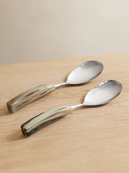  Brunello Cucinelli   Set Of Two Stainless Steel And Horn Serving Spoons   Cream 