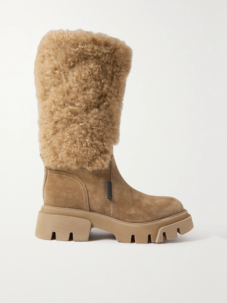  Brunello Cucinelli   Shearling And Suede Ankle Boots   Beige 