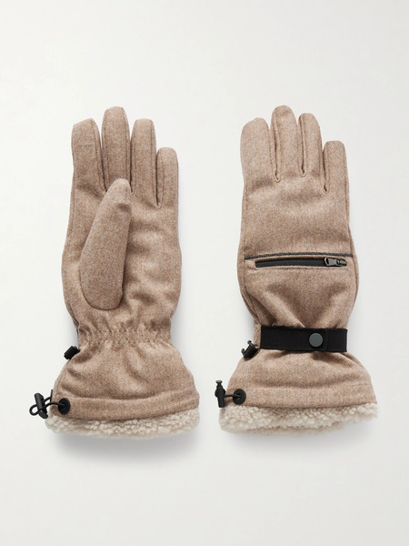  Brunello Cucinelli   Shearling Lined Wool Gloves   Beige 