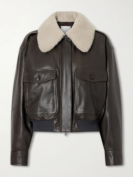 Brunello Cucinelli   Shearling Trimmed Leather Jacket   Dark Brown 