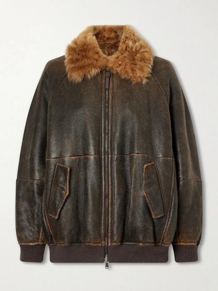  Brunello Cucinelli   Shearling Trimmed Leather Jacket   Dark Brown 