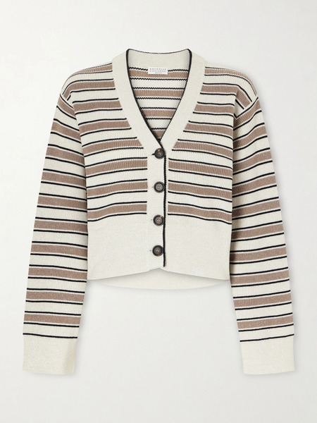  Brunello Cucinelli   Stripe Cotton Blend Cardigan   Beige 