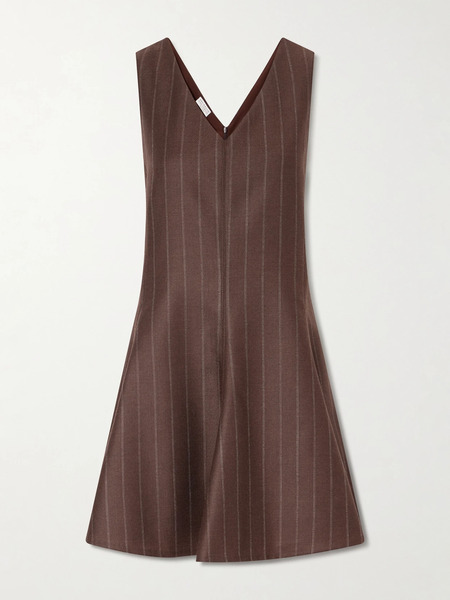 Brunello Cucinelli   Striped Wool Woven Mini Dress   Dark Brown 