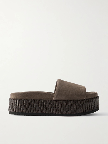  Brunello Cucinelli   Suede Platform Espadrilles   Dark Brown 