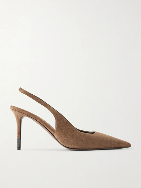  Brunello Cucinelli   80 Suede Slingback Pumps   Tan 