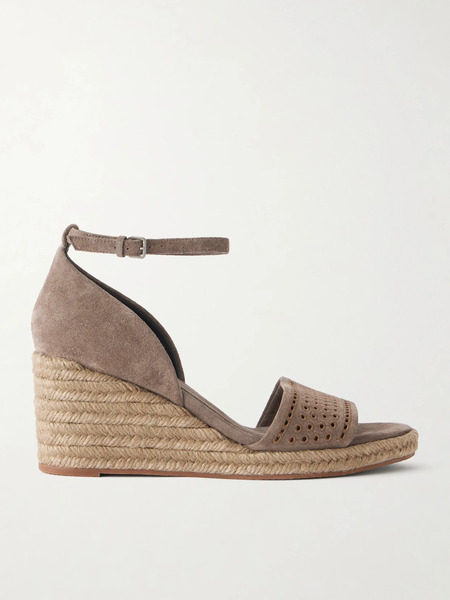  Brunello Cucinelli   Wedge Suede Espadrille Platform Sandals   Gray 