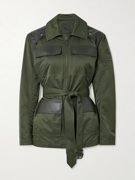  Burberry   Belted Leather Trimmed Shell Jacket   Dark Green 