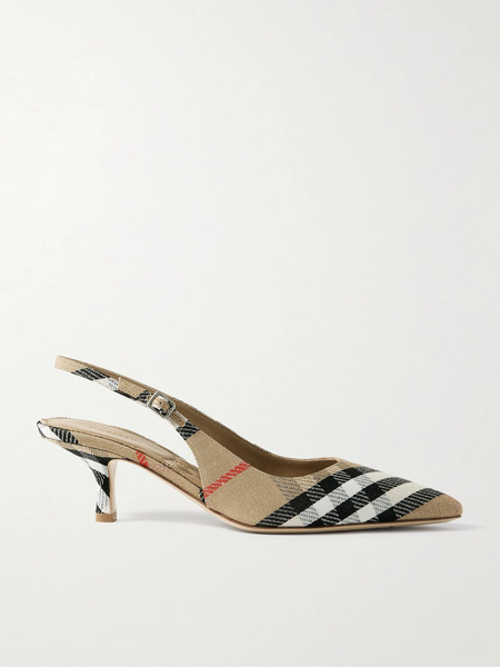  Burberry   Checked Canvas Jacquard Slingback Pumps   Sand 