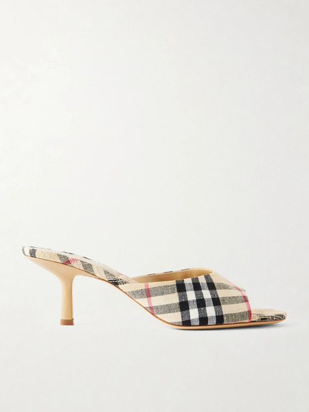  Burberry   Checked Canvas Mules   Beige 