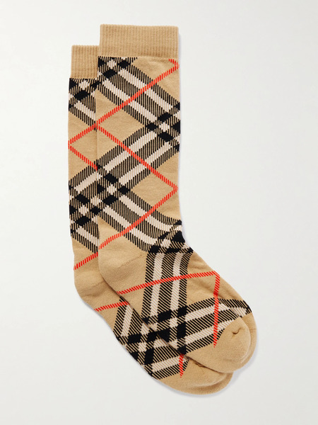  Burberry   Checked Cotton Blend Socks   Beige 