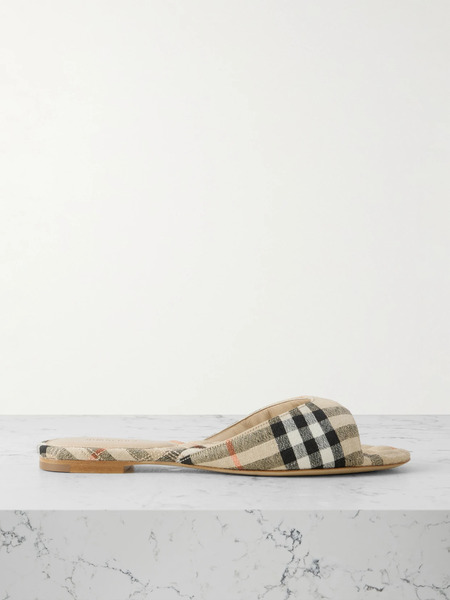  Burberry   Checked Linen Slides   Sand 