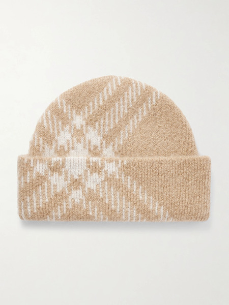  Burberry   Checked Mohair Blend Beanie   Sand 