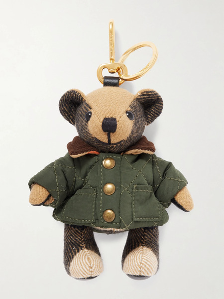  Burberry   Gold Tone Shell And Cashmere Keychain   Green 