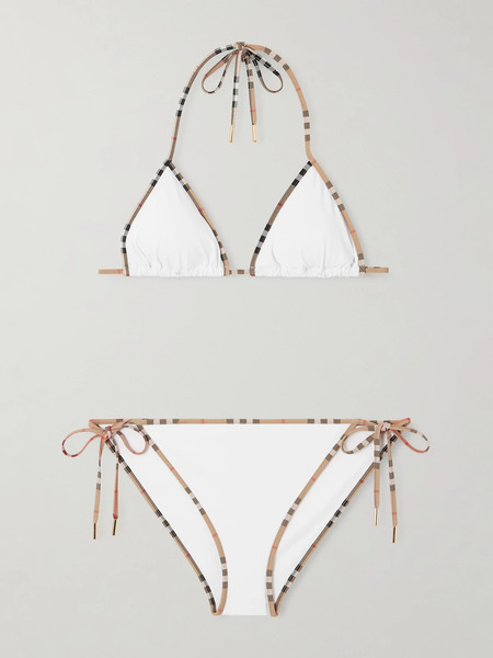  Burberry   Mata Checked Piped Triangle Bikini   White 