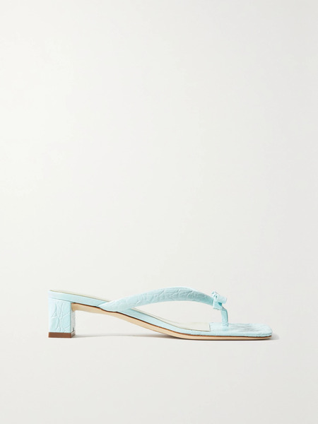  By Far   Bibi Bow Embellished Croc Effect Leather Sandals   Light Blue 