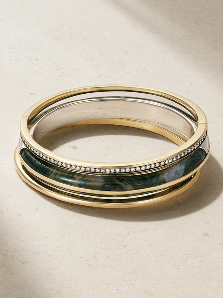  By Pariah   Classic Stack Set Of Three 14 Karat Recycled Gold, Recycled Sterling Silver, Agate And Diamond Bracelets   S 