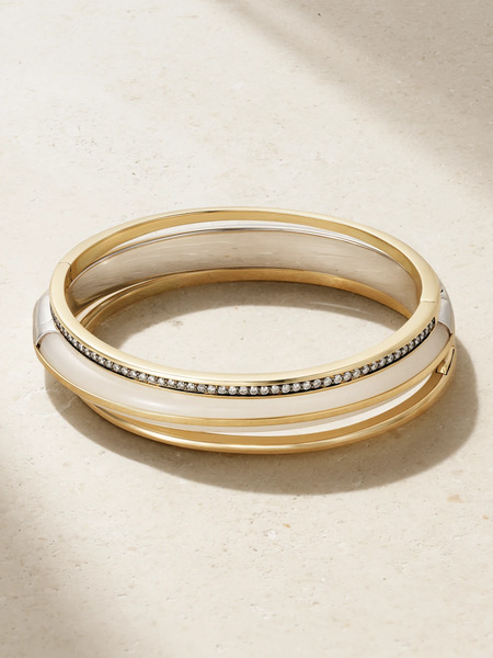  By Pariah   Classic Stack Set Of Three 14 Karat Recycled Gold, Sterling Silver, Jasper And Diamond Bracelets   S 