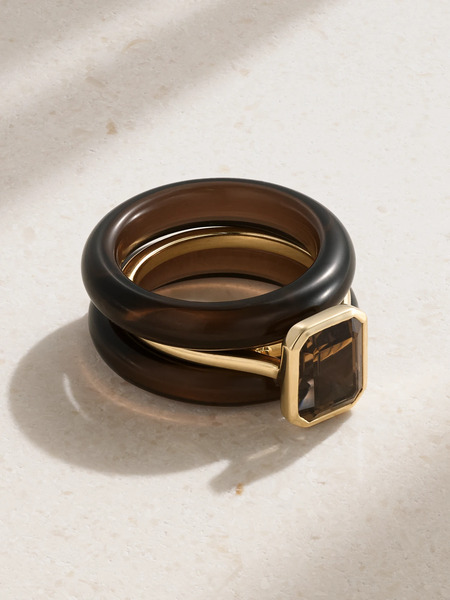  By Pariah   Lumen Stack 14 Karat Recycled Quartz Ring   Brown 